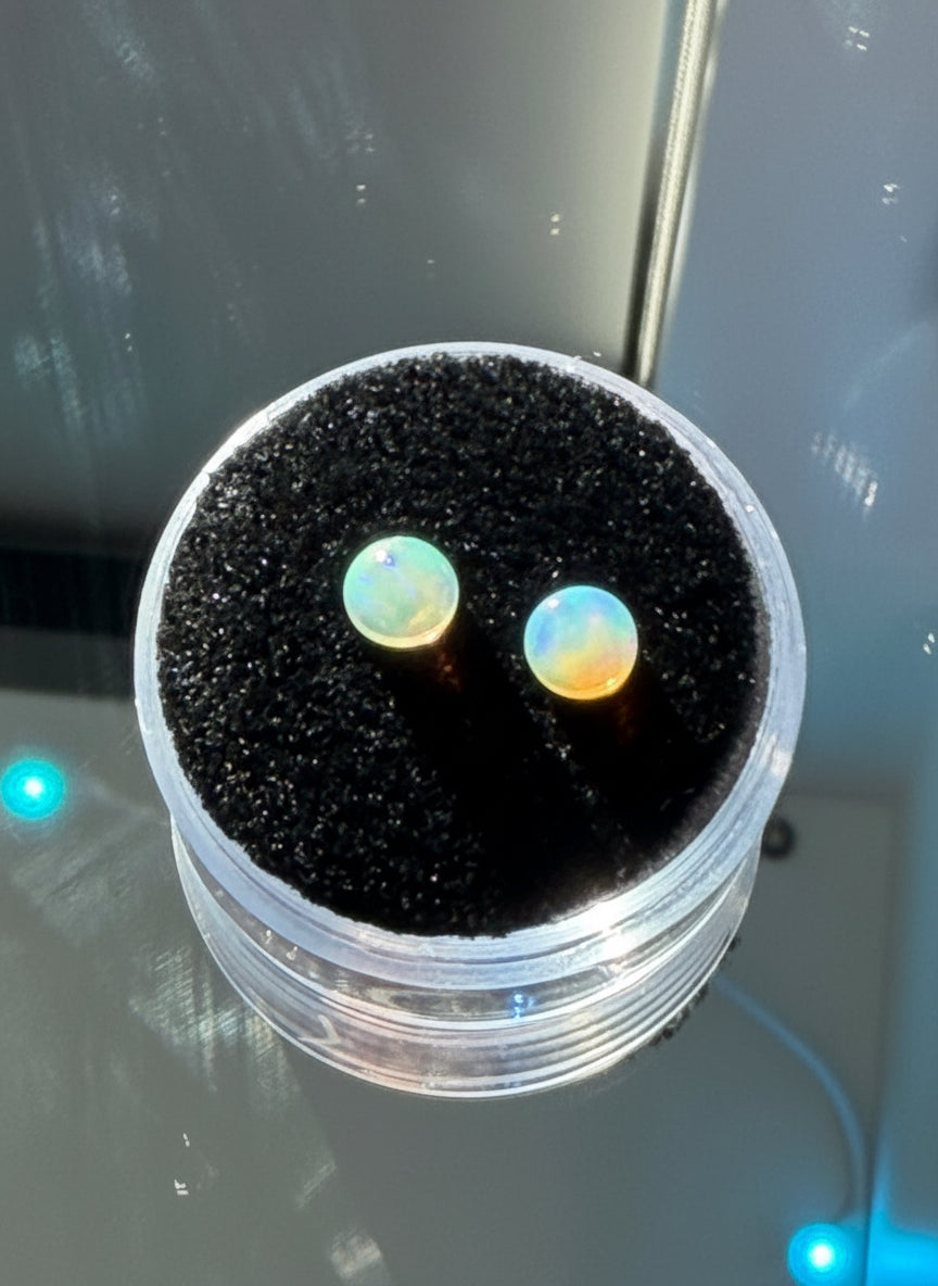 Natural Ethiopian Opal Pair 0.75ct Total • Round Cabochons 5mm • Bright Fire