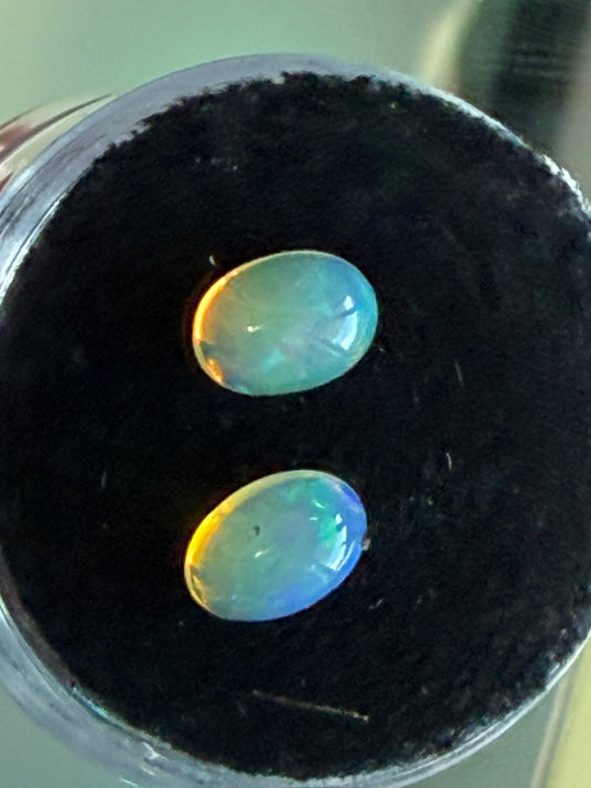 Natural Ethiopian Light Opal Pair 1.30ct • Oval Cabochons 7x5mm • Bright Fire