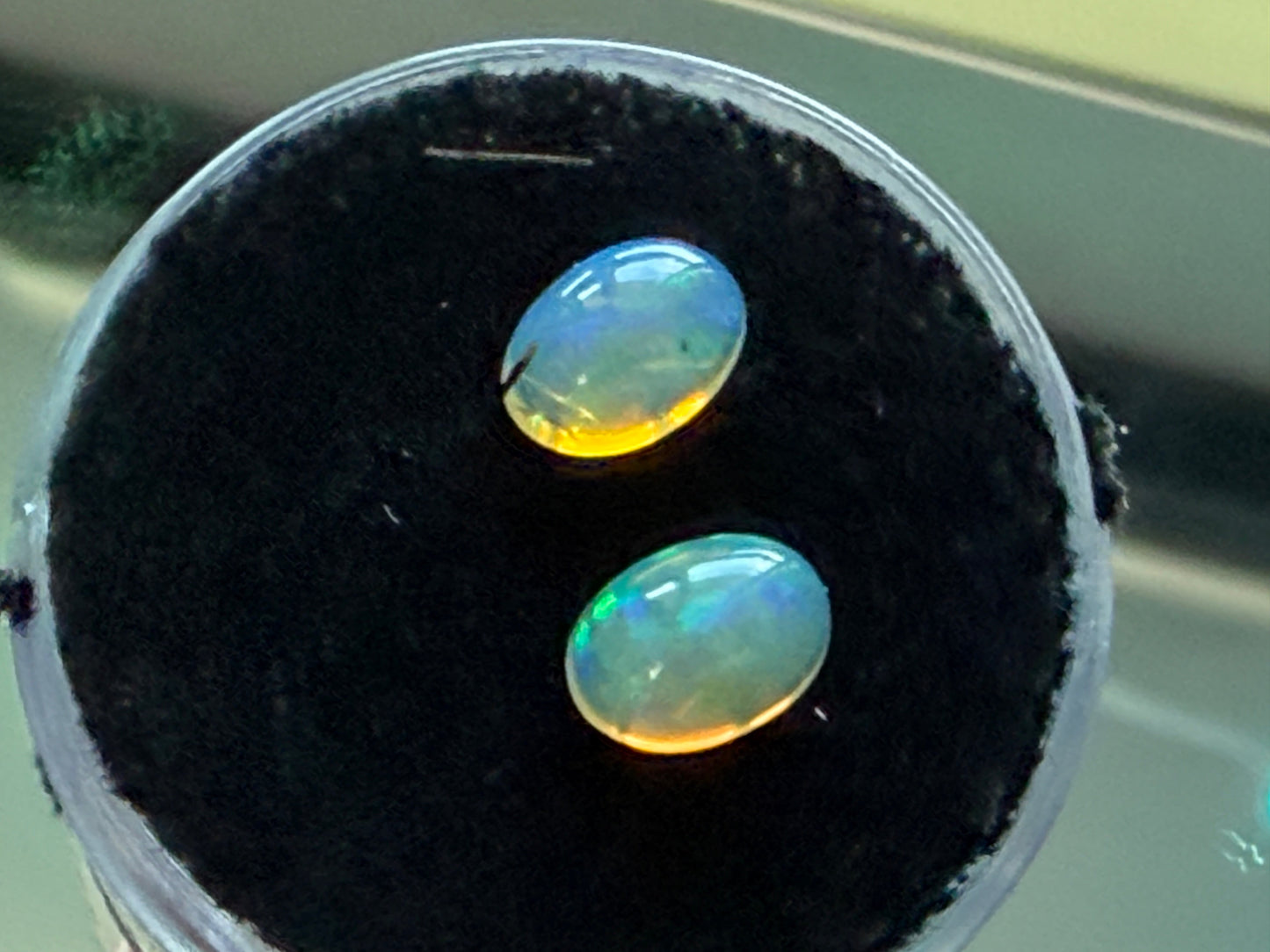 Natural Ethiopian Light Opal Pair 1.30ct • Oval Cabochons 7x5mm • Bright Fire