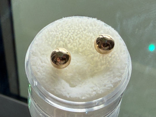 14K Yellow Gold Ball Stud Earrings • Polished Gold Sphere Studs • Classic