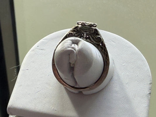 Sterling Silver Filigree Diamond Ring • 1/8ct SI1 H • Vintage Style Size 5.5