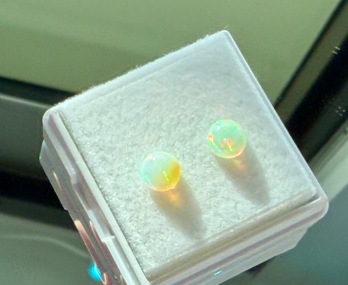 Natural Ethiopian Opal Pair 0.70ct TW • 5mm Round Cabochons • Fire Opals