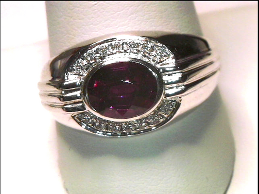 Mens Style Sterling Silver Garnet Ring w/ CZ Accents (Size 11)