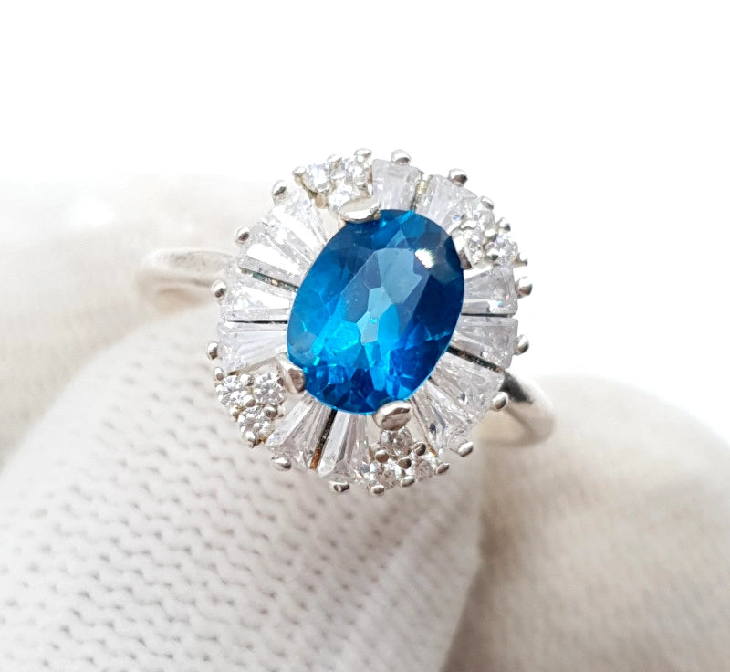 Bright Blue Topaz Ring w/CZ Accents (over 4 total carats!)