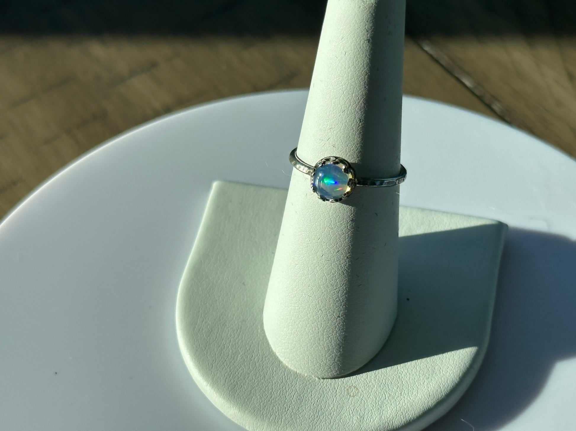 Unique Opal Ring in Antiqued Sterling Silver (Sz 7)