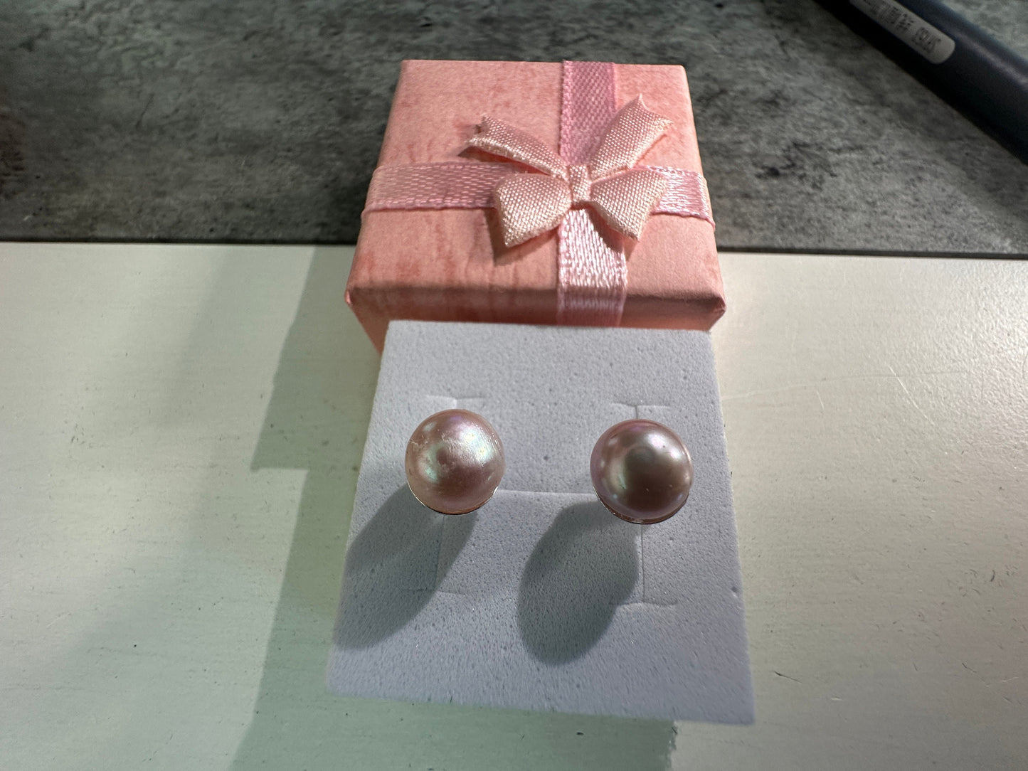 Pink Pearl Earrings Stud Earrings (8mm Pink Pearls) set in Sterling Silver