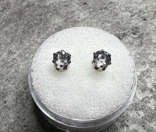 Dainty Round Tanzanite Stud Earrings in Sterling Silver