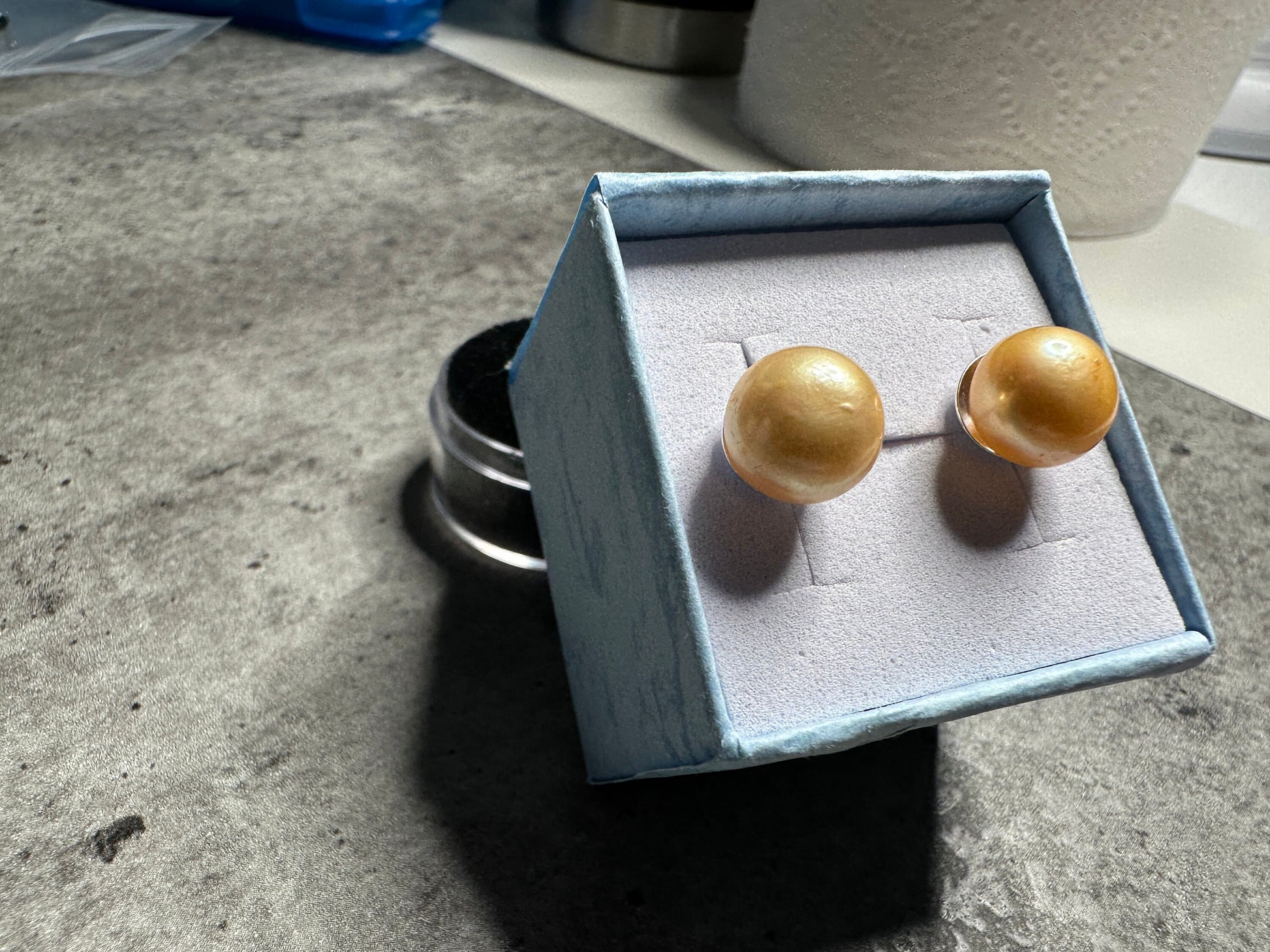 Eye Catching Golden Pearl Earrings w/ Large 9mm Pearl Gemstones