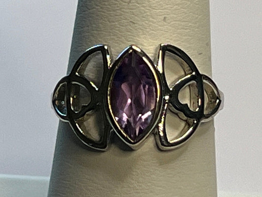 Glowing Amethyst Sterling Silver Ring in a Heart Stylized Setting