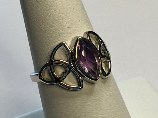 Glowing Amethyst Sterling Silver Ring in a Heart Stylized Setting