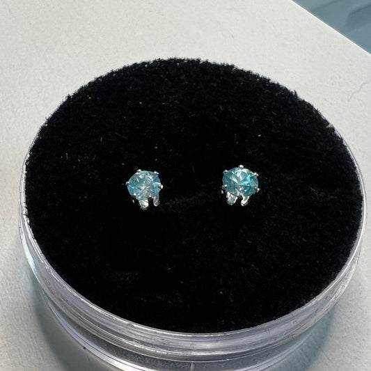 Beautiful Blue Zircon Earrings (4mm / 0.75 tcw) w/6 Prong Sterling Silver Settings