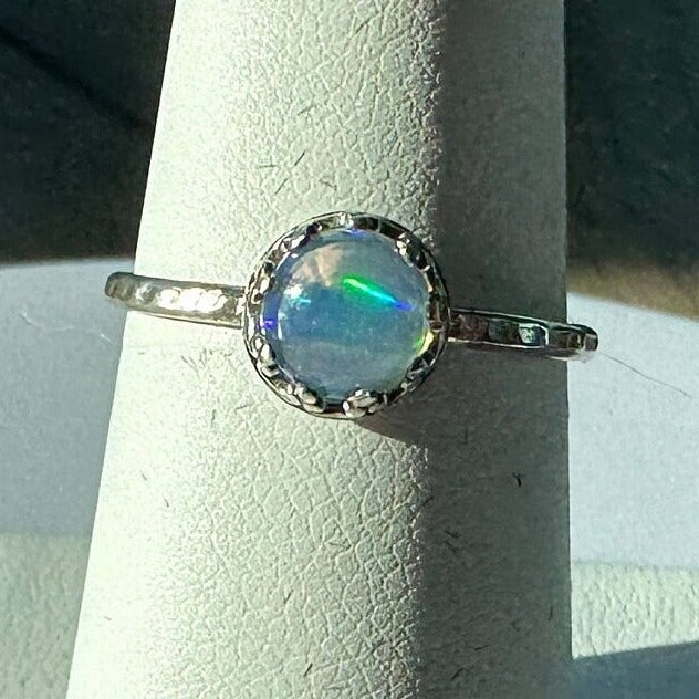 Unique Opal Ring in Antiqued Sterling Silver (Sz 7)