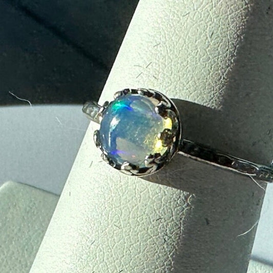 Unique Opal Ring in Antiqued Sterling Silver (Sz 7)