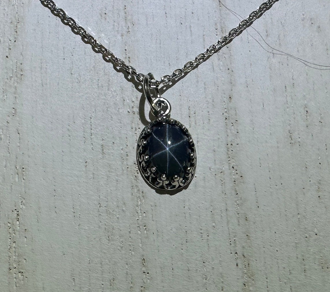 Stunning Deep Blue Star Sapphire Pendant (2/3 tcw) w/ Sterling Silver Chain